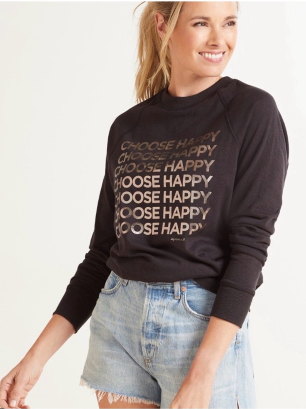 Evereve SPIRITUAL GANGSTER ‘Choose Happy’ charcoal gray graphic pullover